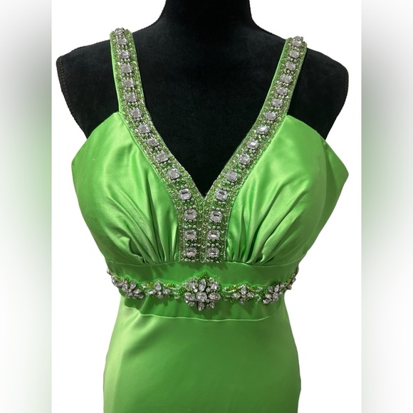 Lime green prom dress with beaded diamonds/ green formal dress/ by Coli Couture - Picture 3 of 16